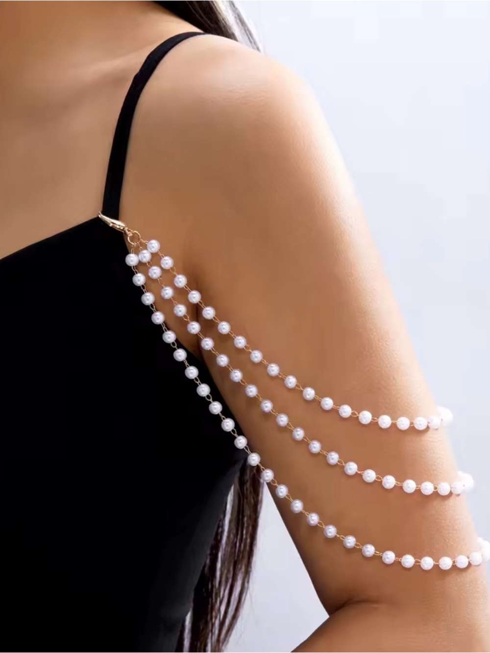 Pearl Drape Arm Chain - White Pearl Arm Jewelry